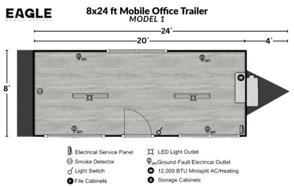 8X24 MOBILE OFFICE TRAILER LAYOUT FLOORPLAN MODEL 1 - PORTABLE OFFICE TRAILER - EAGLE MOBILE OFFICES