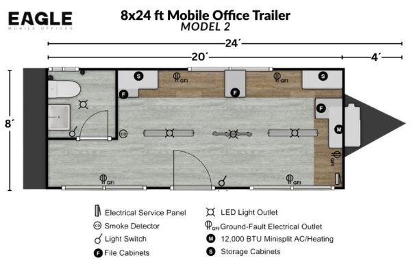8X24 MOBILE OFFICE TRAILER LAYOUT FLOORPLAN MODEL 2 - PORTABLE OFFICE TRAILER - EAGLE MOBILE OFFICES