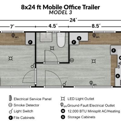 8X24 MOBILE OFFICE TRAILER LAYOUT FLOORPLAN MODEL 3 - PORTABLE OFFICE TRAILER - EAGLE MOBILE OFFICES