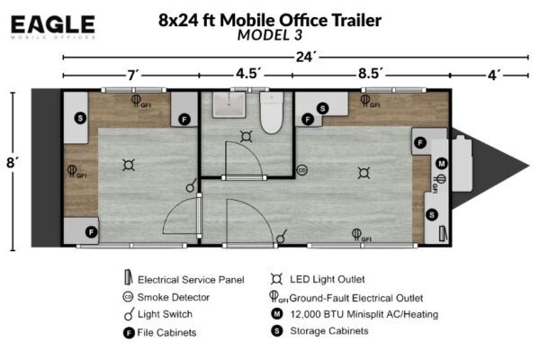 8X24 MOBILE OFFICE TRAILER LAYOUT FLOORPLAN MODEL 3 - PORTABLE OFFICE TRAILER - EAGLE MOBILE OFFICES