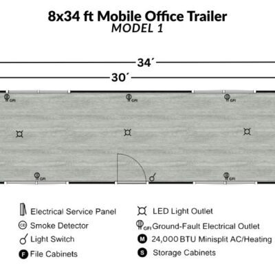 8X34 MOBILE OFFICE TRAILER MODEL 1 FLOORPLAN:LAYOUT - PORTABLE OFFICE - EAGLE MOBILE OFFICES