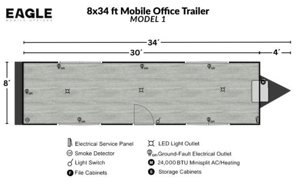 8X34 MOBILE OFFICE TRAILER MODEL 1 FLOORPLAN:LAYOUT - PORTABLE OFFICE - EAGLE MOBILE OFFICES